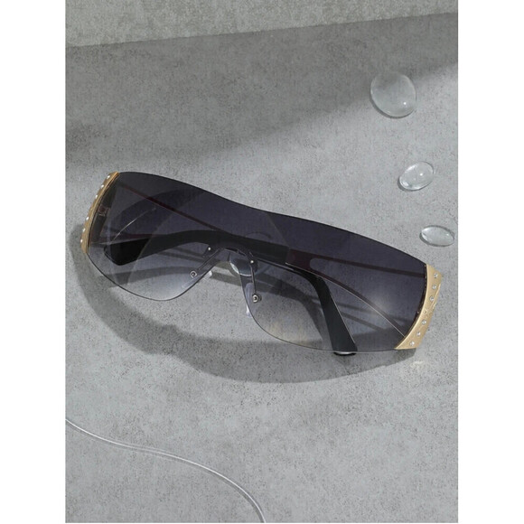 Frameless Large Sunglasses With Gold Side Rims - Picture 1 of 10